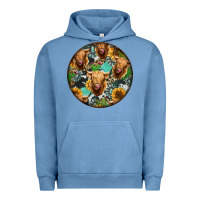 Pigment Pebble Blue Highland Cow Pattern Urban Hoodie - Jasminsmagicworld