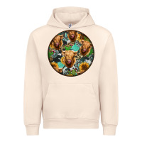 Sandshell Highland Cow Pattern Urban Hoodie - Jasminsmagicworld