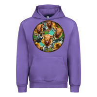 Tulip Highland Cow Pattern Urban Hoodie - Jasminsmagicworld
