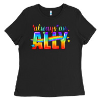 Black Always An Ally Pride LGBTQ Ladies Tee - BundleAndBundleShop