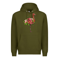 Army Green flamingo with tropical flowers Premium Hoodie - Artiststas