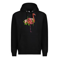 Black flamingo with tropical flowers Premium Hoodie - Artiststas