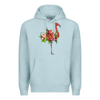 Blue Mist flamingo with tropical flowers Premium Hoodie - Artiststas