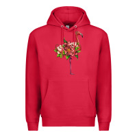 Cardinal flamingo with tropical flowers Premium Hoodie - Artiststas