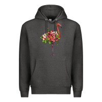 Charcoal Heather flamingo with tropical flowers Premium Hoodie - Artiststas