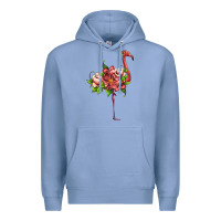 Colony Blue flamingo with tropical flowers Premium Hoodie - Artiststas