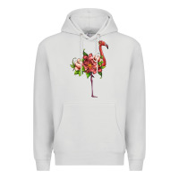 Dove Grey flamingo with tropical flowers Premium Hoodie - Artiststas