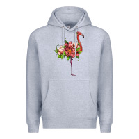 Heather Grey flamingo with tropical flowers Premium Hoodie - Artiststas