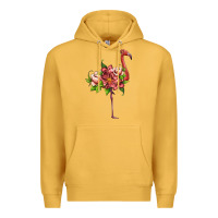 Mustard flamingo with tropical flowers Premium Hoodie - Artiststas