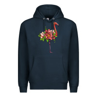 Navy flamingo with tropical flowers Premium Hoodie - Artiststas