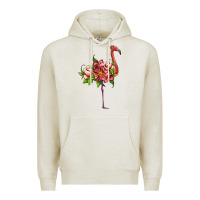 Oatmeal Heather flamingo with tropical flowers Premium Hoodie - Artiststas