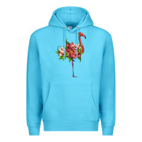 Ocean Blue flamingo with tropical flowers Premium Hoodie - Artiststas