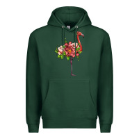 Sports Green flamingo with tropical flowers Premium Hoodie - Artiststas