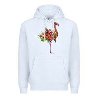 White flamingo with tropical flowers Premium Hoodie - Artiststas