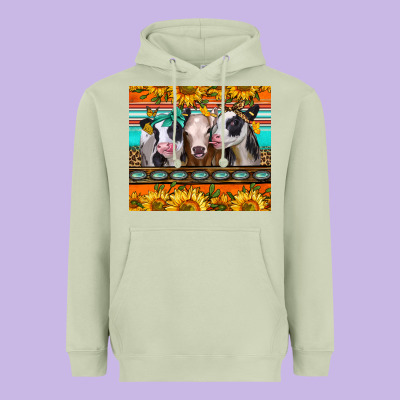 Heifers And Sunflowers Heavyweight Hoodie Designed By Jasminsmagicworld