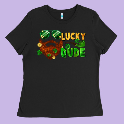 Lucky Dude Saint Patrick's Bearded Man Ladies Tee Designed By Fadigitalartstudio