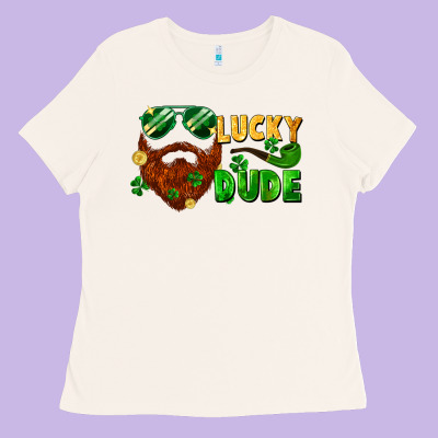 Lucky Dude Saint Patrick's Bearded Man Ladies Tee Designed By Fadigitalartstudio