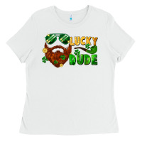 White lucky dude saint patrick's bearded man Ladies Tee - FaDigitalArtStudio