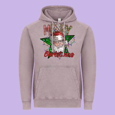 Festive Santa Claus Greeting Vintage Hoodie Designed By Cowhidedigitalart