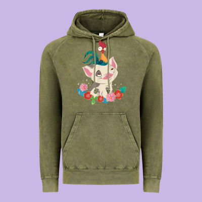 Moana Heihei Rooster Pua Flowers Graphic Vintage Hoodie Designed By Pixelwave