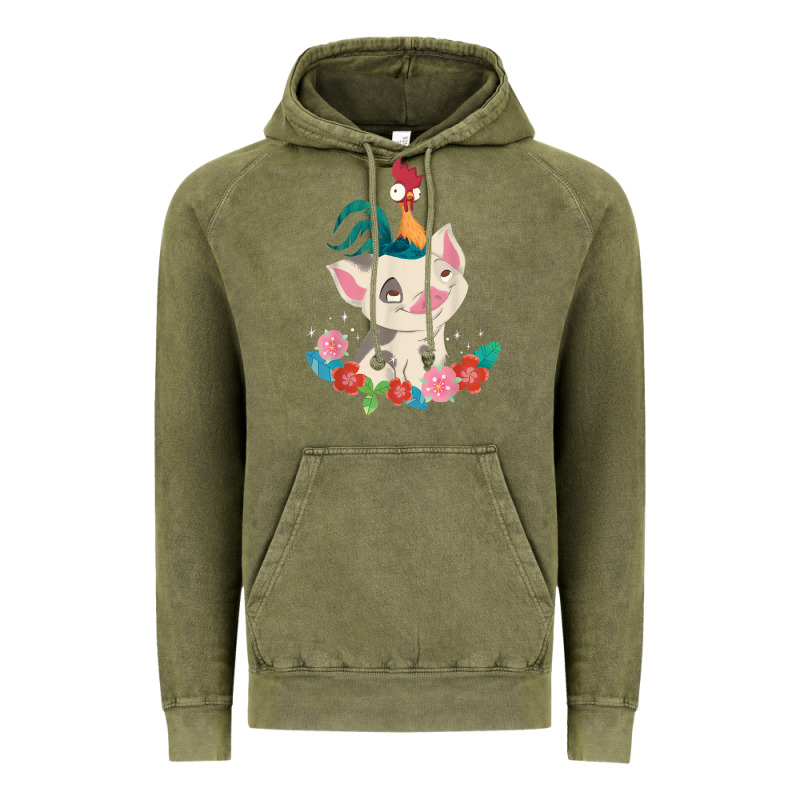 Moana Heihei Rooster Pua Flowers Graphic Vintage Hoodie by PixelWave | Teevron