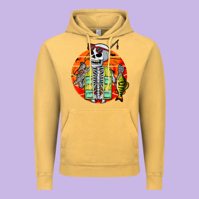 Skeleton Fishing Lover Moon Halloween Costume Fish Vintage Hoodie Designed By Craftify