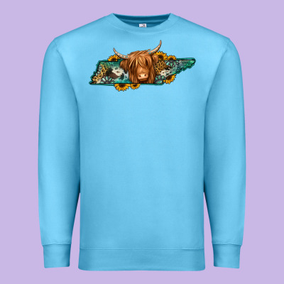 Tennessee Map Long Haired Cow Premium Sweatshirt Designed By Jasminsmagicworld