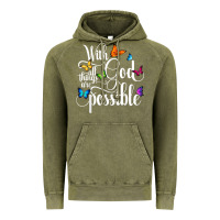 Vintage Olive With God All Things Are Possible  Religious Butterfly Art Vintage Hoodie - InspiraDesign