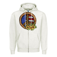 Oatmeal Heather Peace Sign Zipper Hoodie - JahusDesignShop