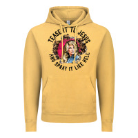 Vintage Mustard tease it to jesus and spray it like hell leopard western raglan baseba Vintage Hoodie - ArtChic