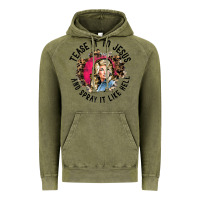 Vintage Olive tease it to jesus and spray it like hell leopard western raglan baseba Vintage Hoodie - ArtChic