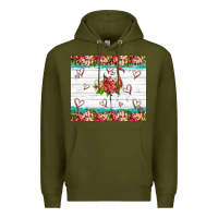 Army Green flamingo with tropical flowers Premium Hoodie - Artiststas