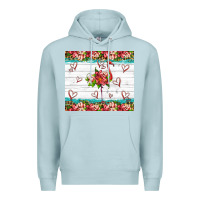Blue Mist flamingo with tropical flowers Premium Hoodie - Artiststas