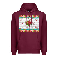 Burgundy flamingo with tropical flowers Premium Hoodie - Artiststas