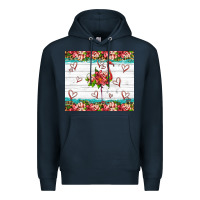 Navy flamingo with tropical flowers Premium Hoodie - Artiststas