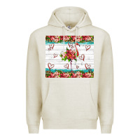 Oatmeal Heather flamingo with tropical flowers Premium Hoodie - Artiststas