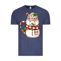Vintage Denim Christmas Snowman Coffee Cup Vintage Tee - FaDigitalArtStudio