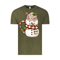 Vintage Olive Christmas Snowman Coffee Cup Vintage Tee - FaDigitalArtStudio