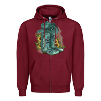 Burgundy Turquoise Cowboy Boots Zipper Hoodie - JahusDesignShop