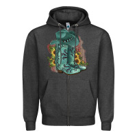 Charcoal Heather Turquoise Cowboy Boots Zipper Hoodie - JahusDesignShop