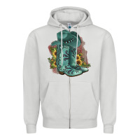 Dove Grey Turquoise Cowboy Boots Zipper Hoodie - JahusDesignShop