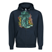 Navy Turquoise Cowboy Boots Zipper Hoodie - JahusDesignShop