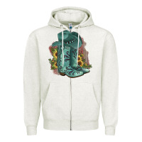 Oatmeal Heather Turquoise Cowboy Boots Zipper Hoodie - JahusDesignShop