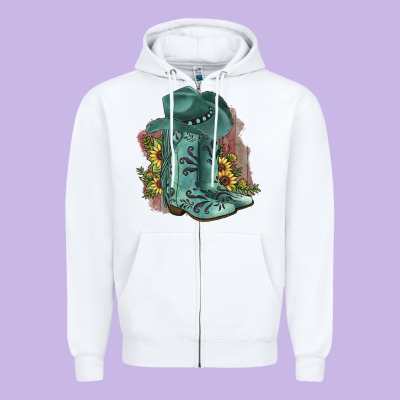 Turquoise Cowboy Boots Zipper Hoodie Designed By Jahusdesignshop