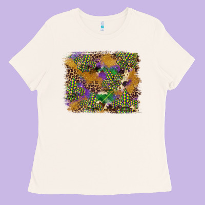 Mardi Gras Plaid Purple Glitter Cowhide  Leopard Ladies Tee Designed By Fadigitalartstudio