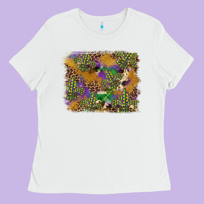 Mardi Gras Plaid Purple Glitter Cowhide  Leopard Ladies Tee Designed By Fadigitalartstudio