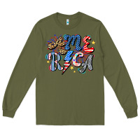 Army Green America Long Sleeve Tee - CowhideDigitalArt