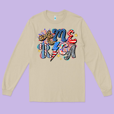 America Long Sleeve Tee Designed By Cowhidedigitalart