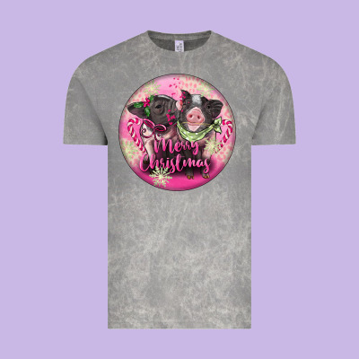 Pink Merry Christmas Pig Vintage Tee Designed By Fadigitalartstudio