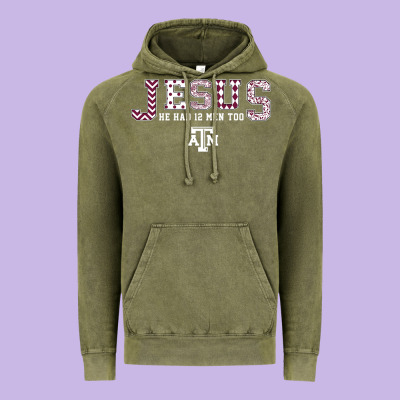 Texas A&m Aggies Jesus - Had 12 Men - Patterned Vintage Hoodie Designed By Pixelflow
